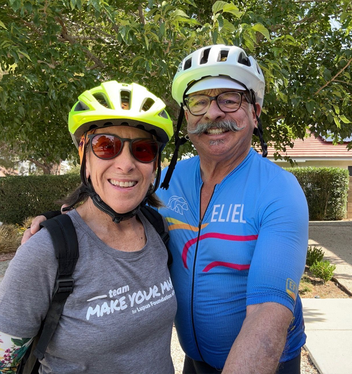 Lupus warrior Nancy and her husband biking together as part of the Virtual 6 Challenge