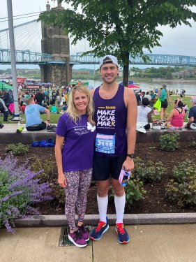 Nathan and his mother at the Flying Pig Marathon